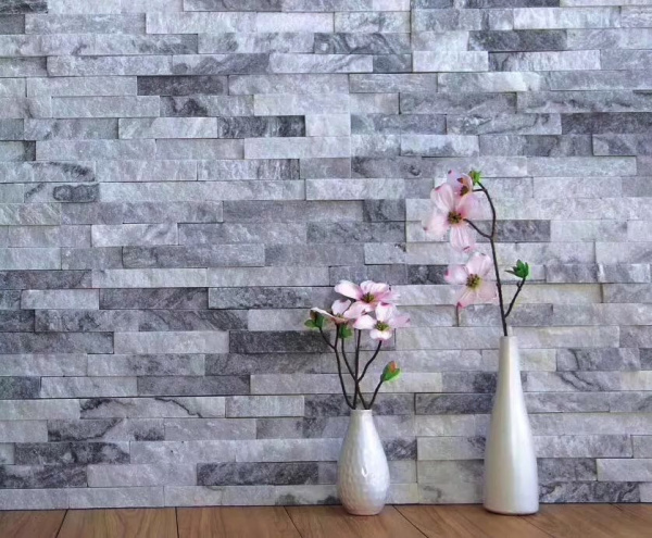 3D Панели из натурального камня PHARAON Классик Кварцит бело-серый  600*150*10-20мм