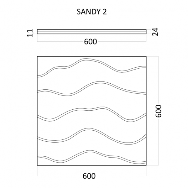3D Дизайнерская панель из гипса SANDY-2 LED 2 модуля RGB с радиопультом, 600x600 мм, 0,36 м2